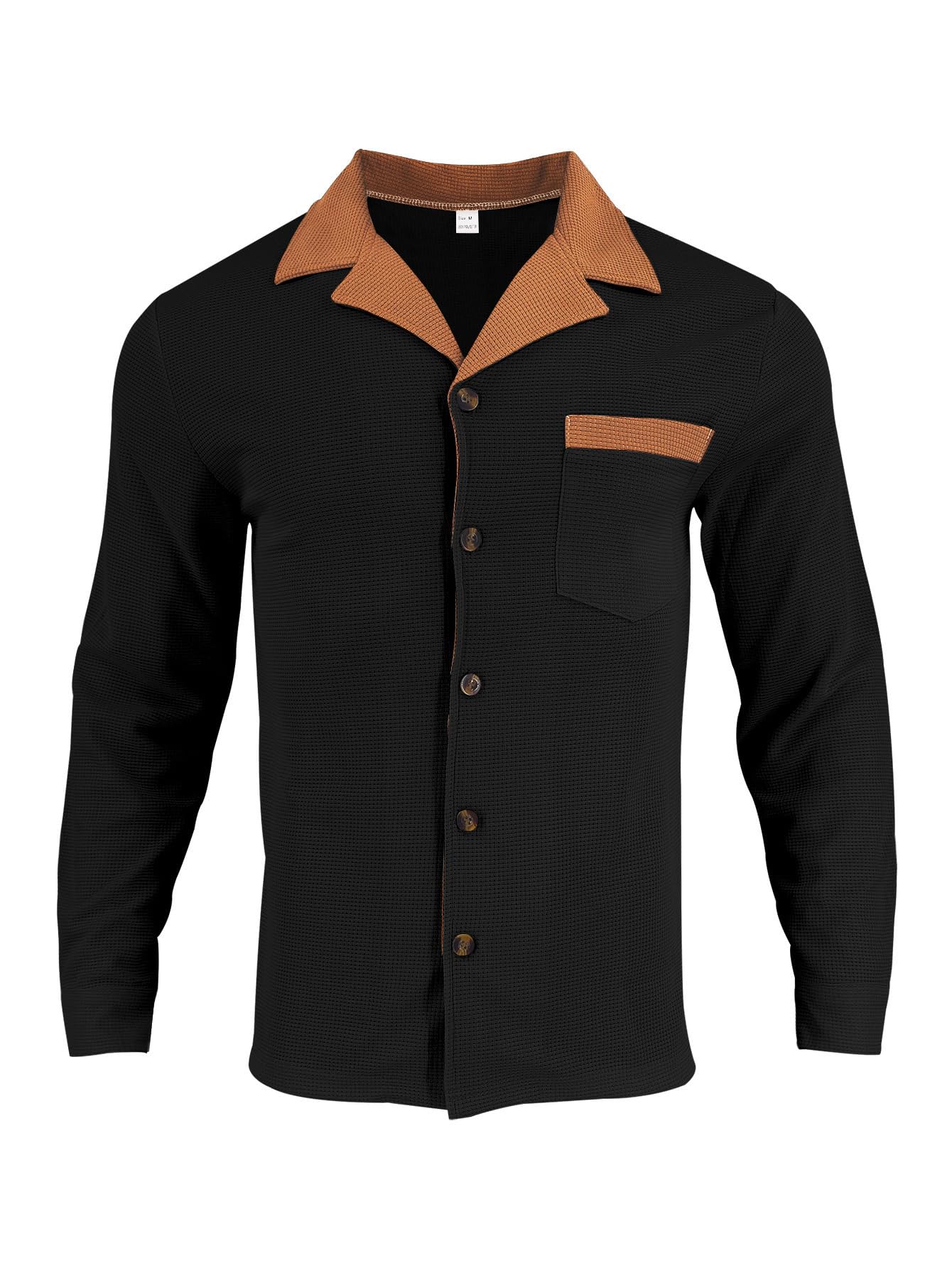Men’s Casual Contrast Collar Shirt, Button-Down Classic Retro Top, with Chest Po