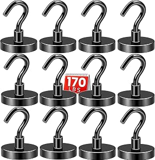 DIYMAG Magnetic Hooks,170lbs Heavy Duty Magnets with Hook Black 12 Pack | Rare Earth N52 2026 Cruise Cabin Ship Essentials for Fridge Hanging Classroom Beach Vacation Kitchen Grills Home Must Have