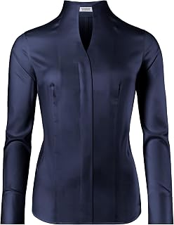 Vincenzo Boretti Women's Blouse with Chalice Collar Slightly Tailored 100% Cotton Easy Iron Long Sleeve Shirt Blouse with Stand-Up Collar Elegant Festive Also for Business