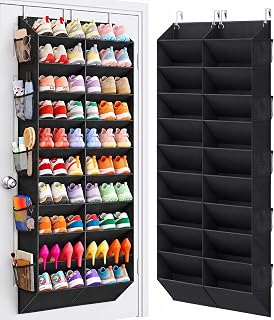 UVIAHOMI 20-30 Pairs Over the Door Shoe Organizer with Side Mesh Pockets | Black 10-Tier Hanging Shoe Storage for Closet, Breathable Door Shoe Rack Holds Sneakers, Boots, Heels & Daily Essentials