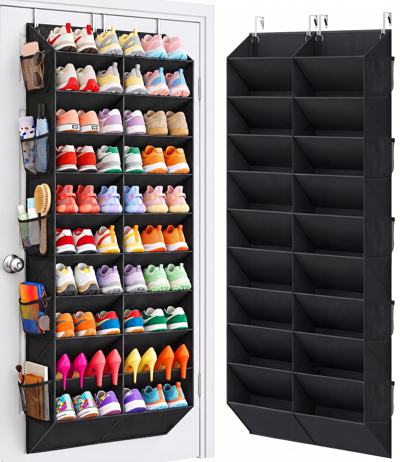 UVIAHOMI 20-30 Pairs Over the Door Shoe Organizer with Side Mesh Pockets | Black