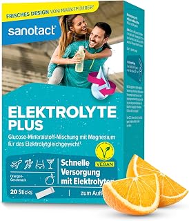 sanotact Electrolyte Plus (20 Bags) • Electrolyte Powder for Liquid Balance • Potassium & Magnesium for Electrolyte Balance • 100% Vegan • Recovery Drink • Orange Flavour