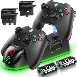 OIVO Xbox Controller Charger with 2 x 5580mWh Xbox Controller Battery for X-Box One/Series X/S, Battery Controllers X Box X for X Box Series X/S/One Controllers, Black
