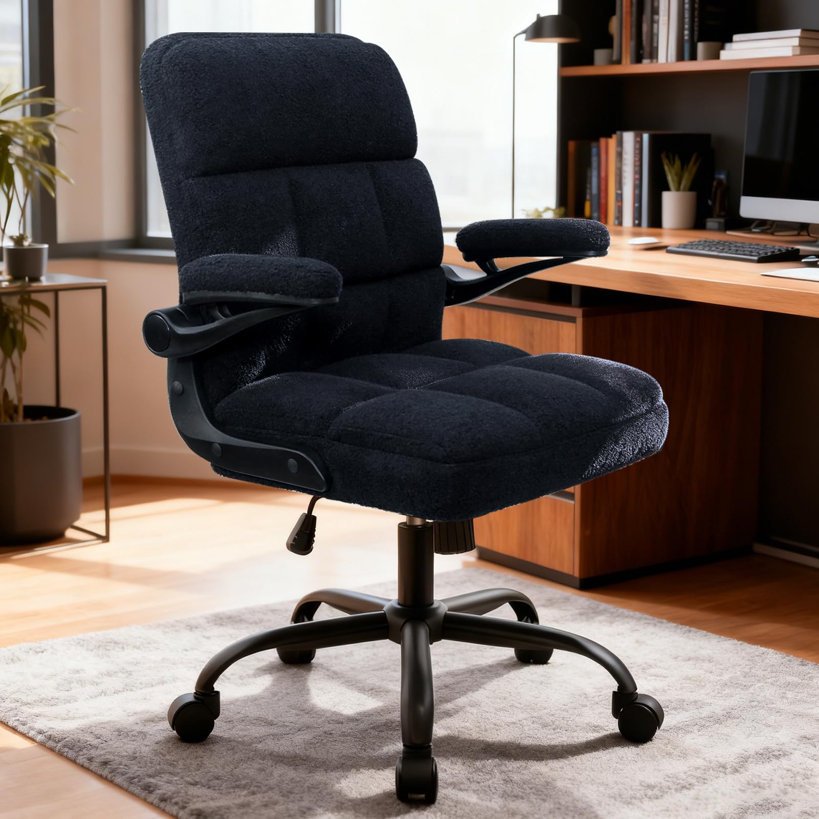 Office Chair with Wheels, Ergonomic Home Office Computer Chair with Flip-up Armr