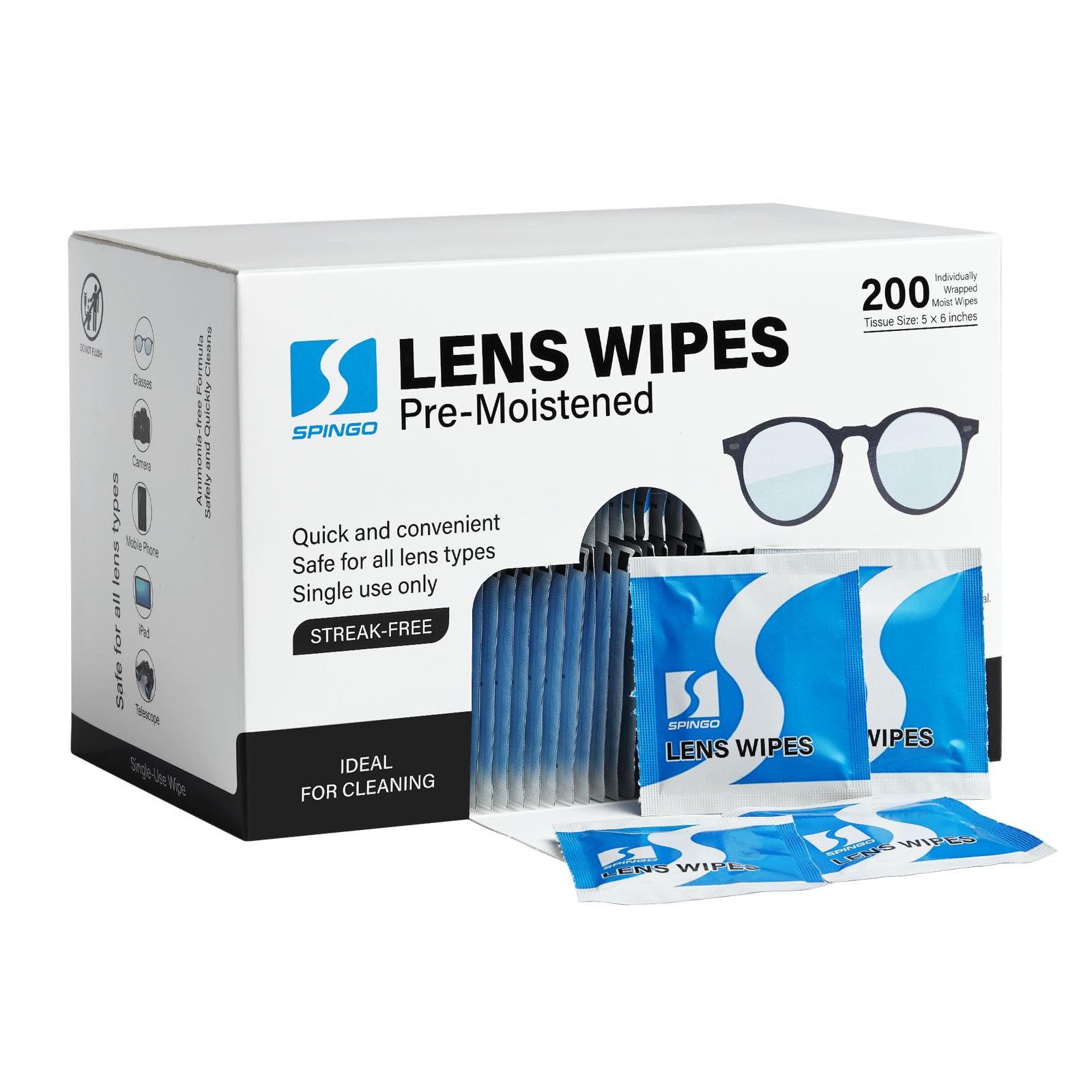 200 Count Lens Wipes for Eyeglasses, Eye Glasses Cleaner Wipes for Phone | Strea