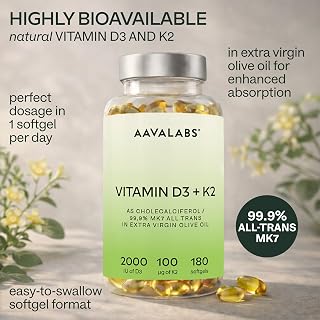Vitamin D3 K2 MK7 (99.9% All-Trans) with Extra Virgin Olive Oil - 180 Softgels D3 and K2 Vitamin Supplements (Pack of 2)