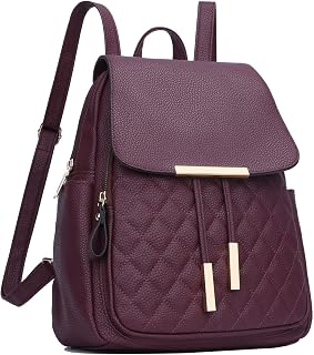 KKXIU Quilted Trendy Leather Backpack Purse for Women and Ladies Shoulder Travel Daypacks Bags (Wine)