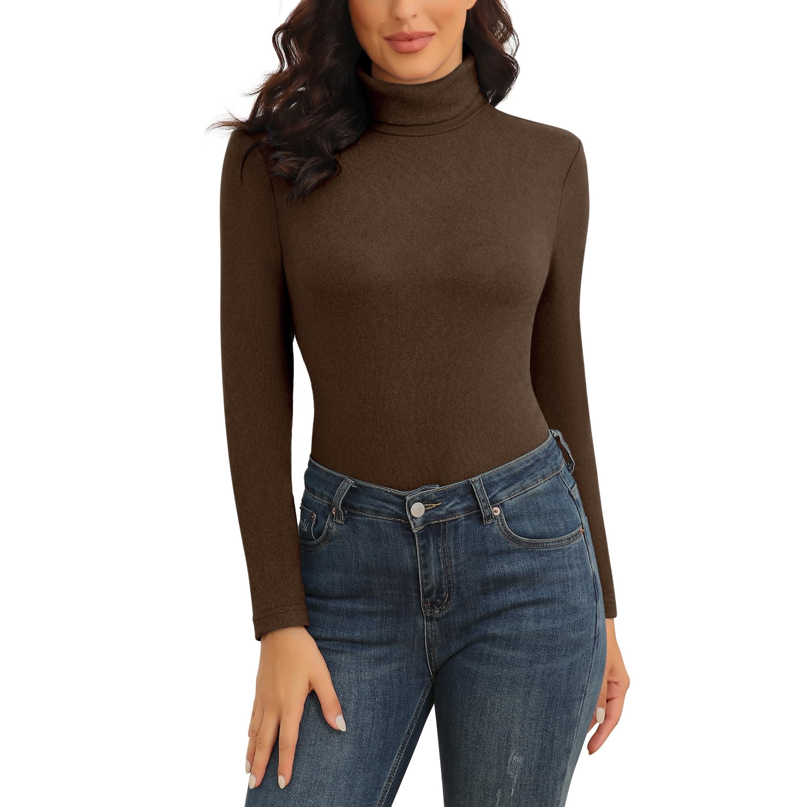 WOWENY Thermal Top Women's Turtleneck Pullover Fleece Turtleneck Shirt Long Slee