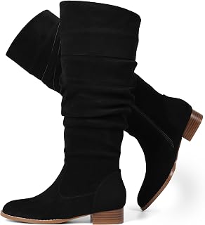 Women's Knee High Suede Boots Fall Flat Slouchy Boot with Zipper