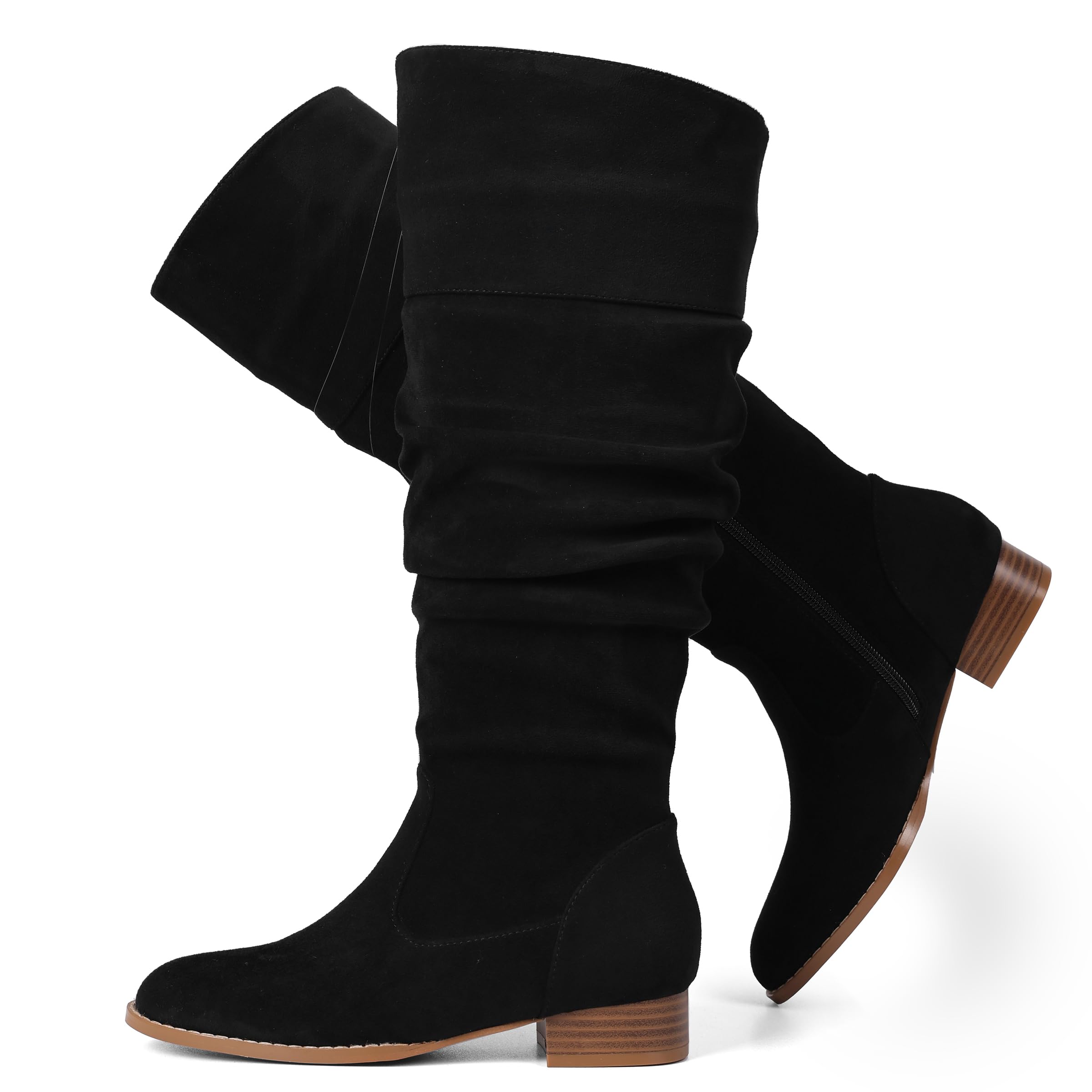 Women's Knee High Suede Boots Fall Flat Slouchy Boot with Zipper