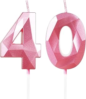 40th Birthday Candles,Number 40 Candles, Pink Happy Birthday Candle for Cake,3D Design Cake Topper Decorations for Women Birthday Party Wedding Anniversary Celebration Supplies