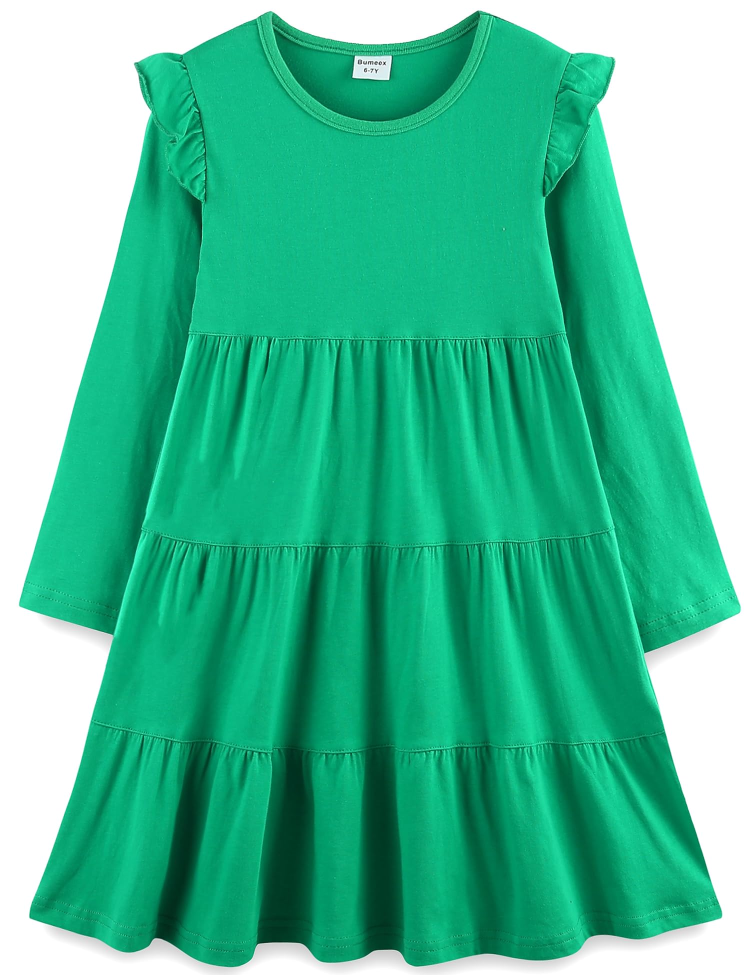 Bumeex Girl's Dresses Cotton Ruffle Sleeve Tiered Swing A-Line Cute Midi Casual 