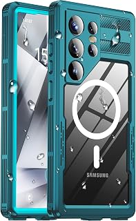 Haireca for Samsung Galaxy S24 Ultra Waterproof Case, [Fit for Magsafe] [IP68 Water Proof] [Built-in Screen Protector], Magnetic Heavy Duty Military Grade Rugged Phone Case for S 24 Ultra 6.8", Teal