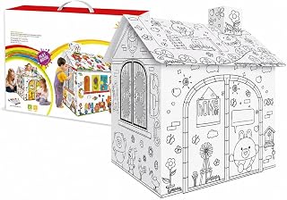 Cardboard Playhouse 54x43x68 5cm for Drawing Building Indoor Activity | Doodle, Graffiti Panel, Three-Dimensional, Tool-, Slot-And-Fold, Screen-, Sturdy Cardboard, DIY House