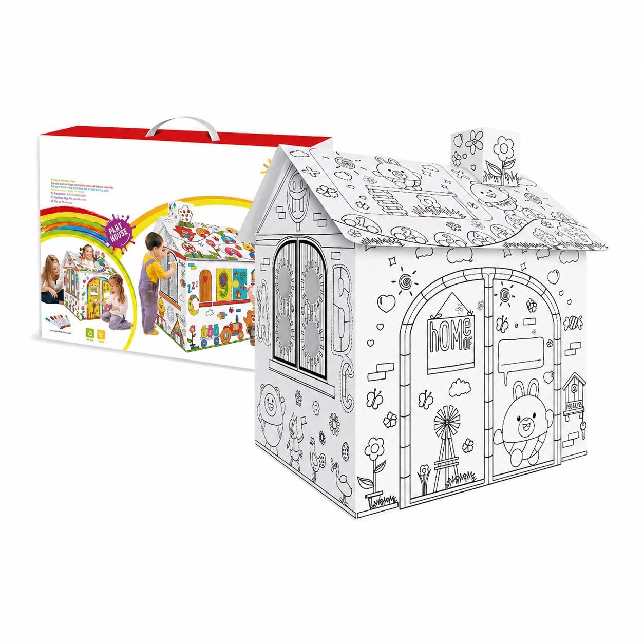 Cardboard Playhouse 54x43x68 5cm for Drawing Building Indoor Activity | Doodle, 