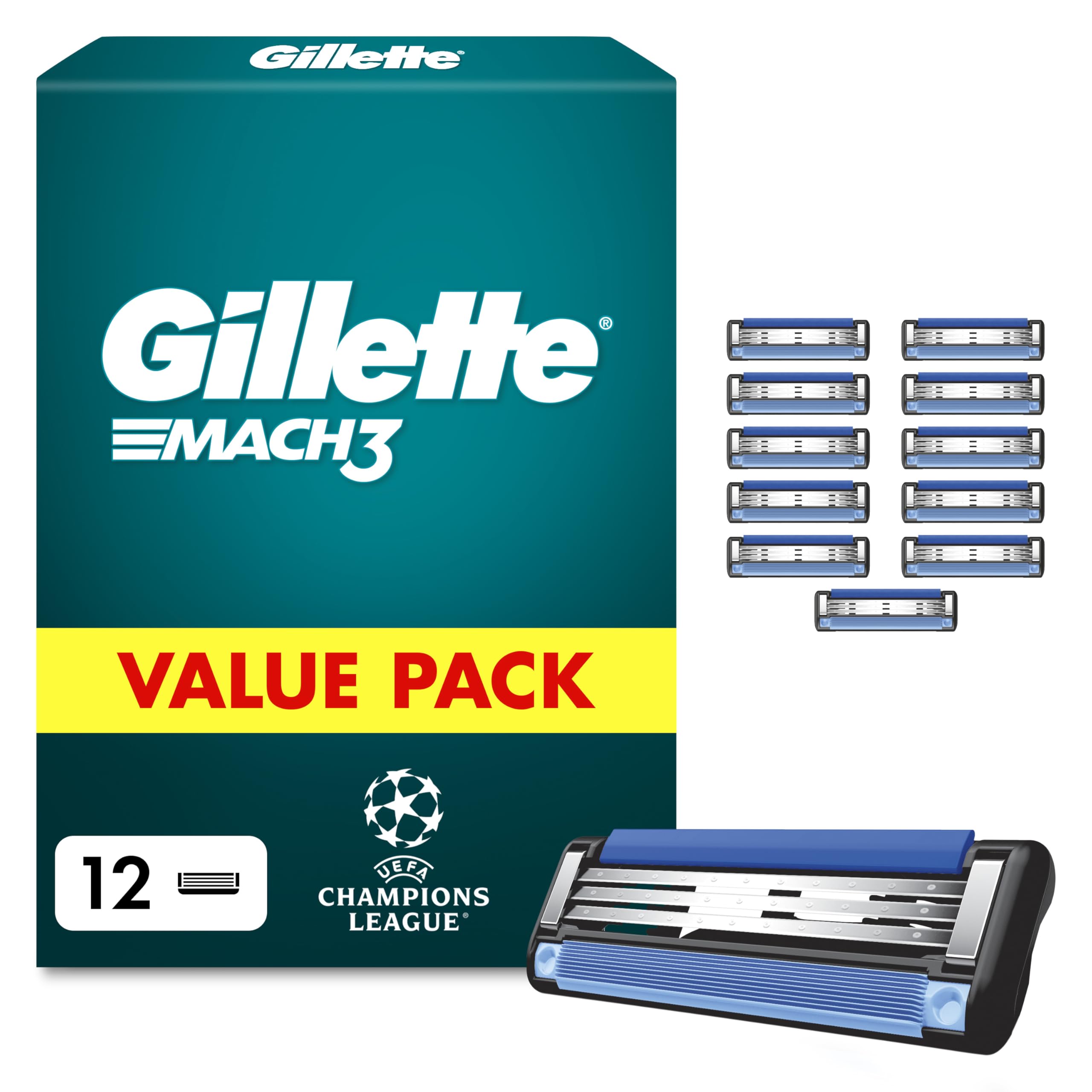 Gillette Mach3 Razor Blade Refills for Men, 12 Count | UEFA Champions League Spe