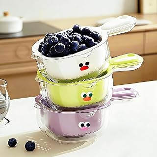 1 x Purple Double Layer Strainer with Handle, 2 in 1 Plastic Fruit Vegetable Strainer