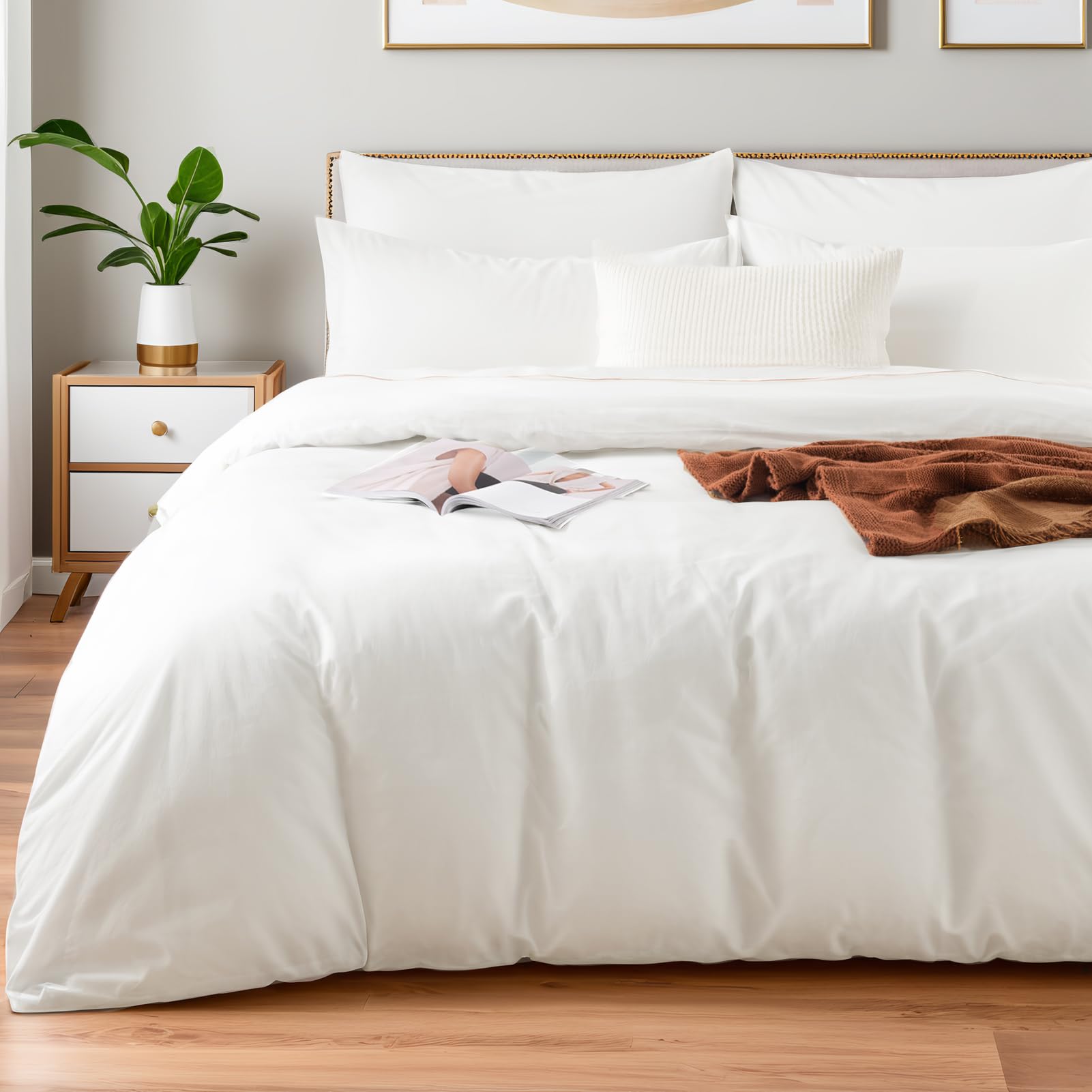 NEXHOME PRO Bettbezug-Set für Doppelbett, Leinen-Gefühl, strukturiert, weiß gewa