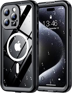 Red2Fire for iPhone 15 Pro Case Waterproof, [Built-in Screen Protector & Camera Protector][Compatible with MagSafe][Full Body Shockproof][IP68 Waterproof][Dustproof] Phone Case 6.1" Black/Clear