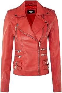 Ladies Retro 100% Nappa Leather Biker Jacket