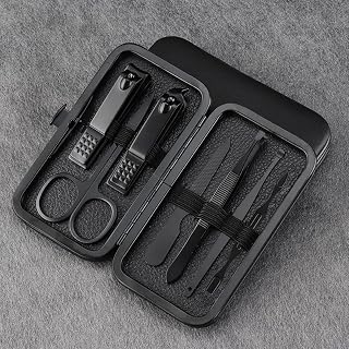 Nail Clippers Manicure Professional Grooming Kit Nail Tools with Travel Case 7pcs Black