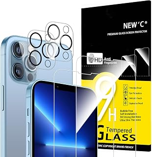 NEW'C Set of 4, 2 x Tempered Glass for iPhone 13 Pro Max and 2 x Rear Camera Protection, Anti Scratch, Bubble Free, Ultra Durable, 9H Hardness Glass