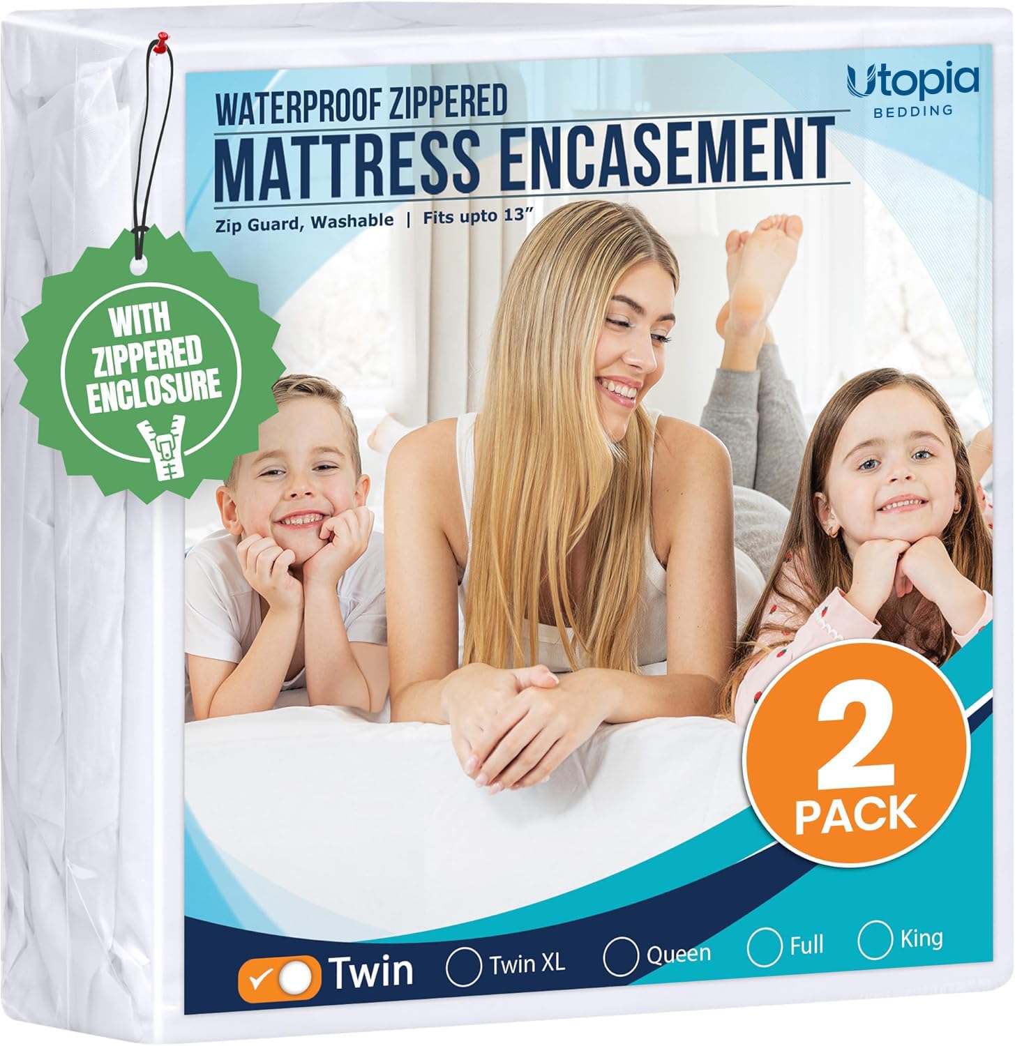 Utopia Bedding Twin Mattress Protector Zippered 2 Pack, 100% Waterproof
