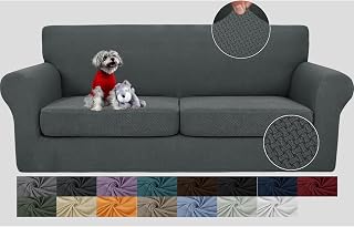 JIVINER 3 Pieces Couch Covers for 2 Cushion Couch Stretch Sofa Slipcover with 2 Extra Large Seat Cushion Covers Thick Fitted Loveseat Sofa Covers for Living Room (XL Loveseat, Dark Gray)
