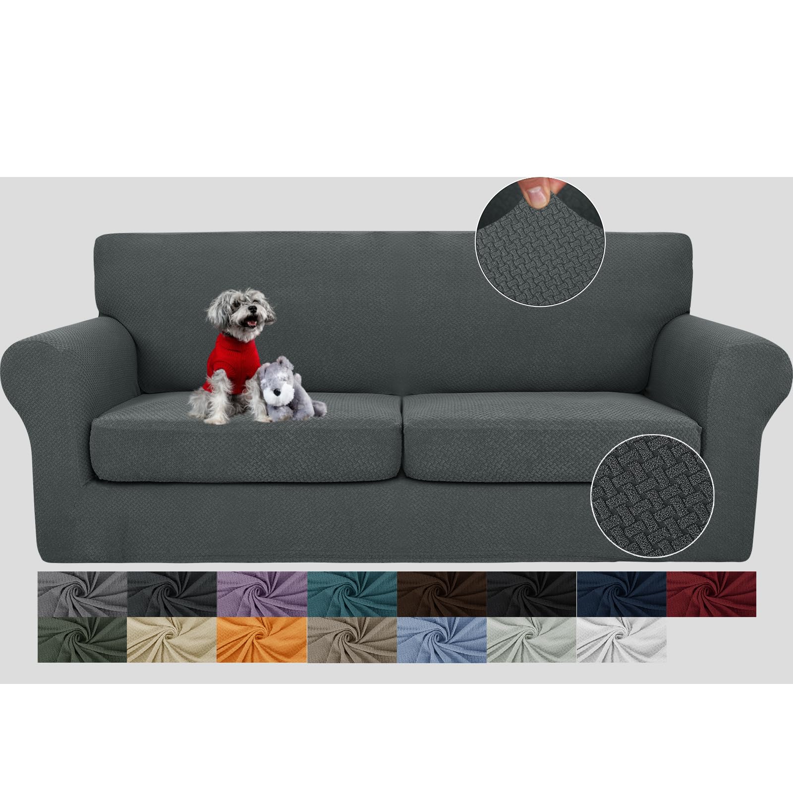 JIVINER 3 Pieces Couch Covers for 2 Cushion Couch Stretch Sofa Slipcover with 2 