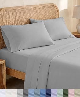 California Design Den XL Twin Sheet Set - Soft 100% Organic Cotton Sheets with Deep Pockets, Crisp Percale, Breathable and Durable Bedding Set for Dorms, Hospitals - Light Grey