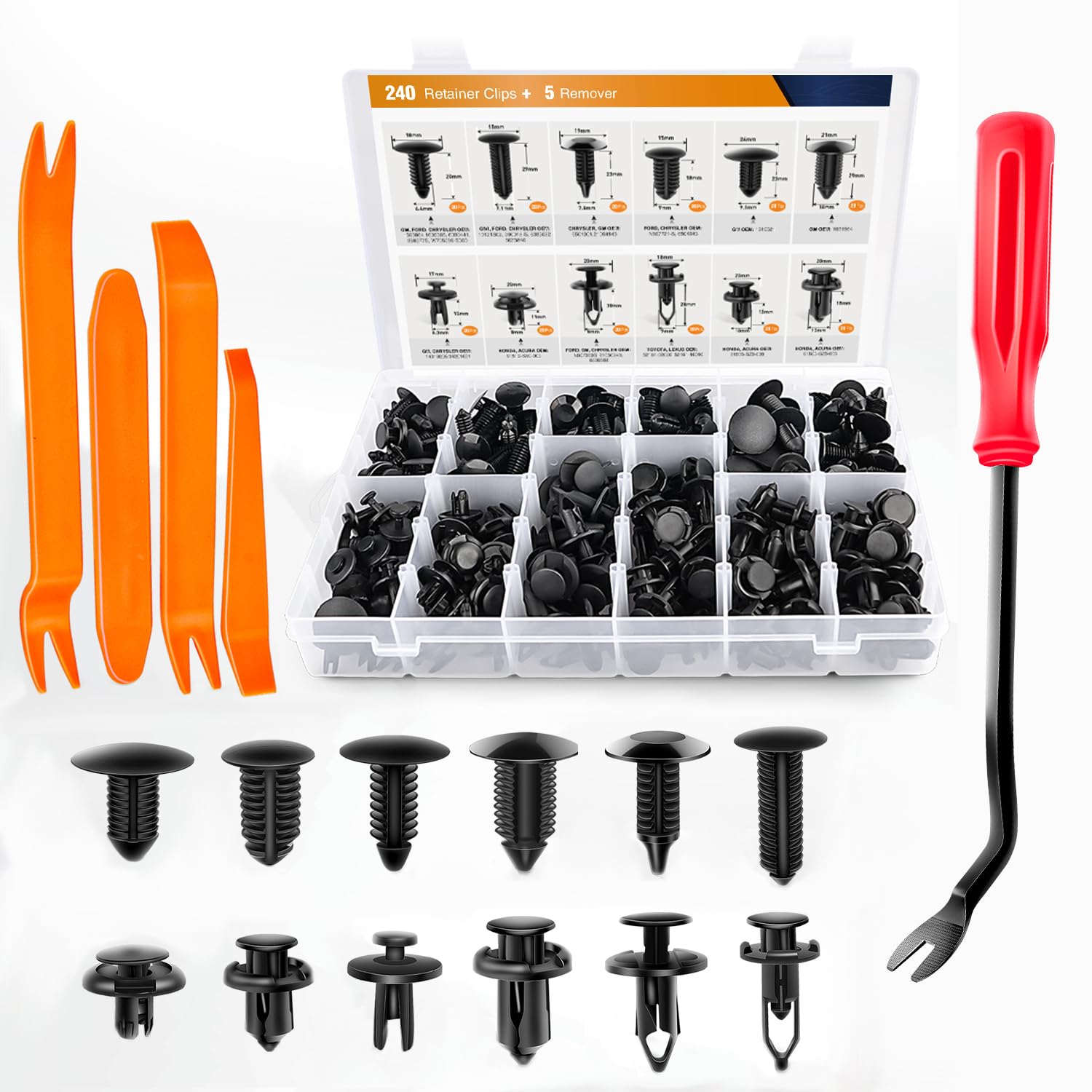 GOOACC 240PCS Bumper Retainer Clips Car Plastic Rivets Fasteners Push Retainer K