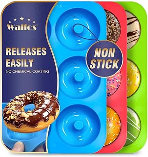 Walfos Non-Stick Donut Pan For Baking-Silicone Doughnut Mold, BPA FREE, Make Perfect Donut Cake Biscuit Bagels,Dishwasher Safe, Set of 3