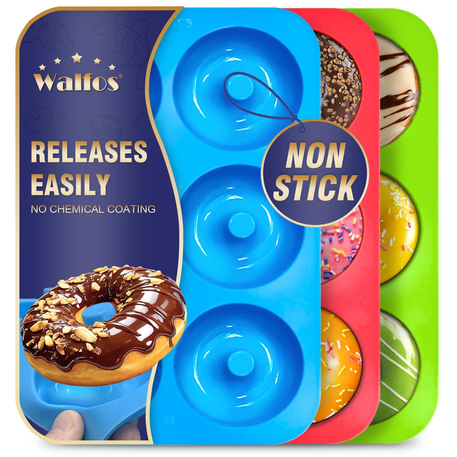 Walfos Non-Stick Donut Pan For Baking-Silicone Doughnut Mold, BPA FREE, Make Per