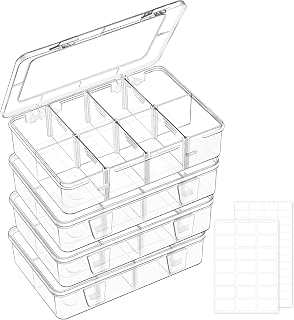 Mauproy 4 Pack 8 Grids Bead Organizer Boxes, Small Tackle Boxes | Mini Clear Plastic Organizer Boxes with Removable Dividers, for Small Parts, Crafts, Jewelry Storage and Snacks