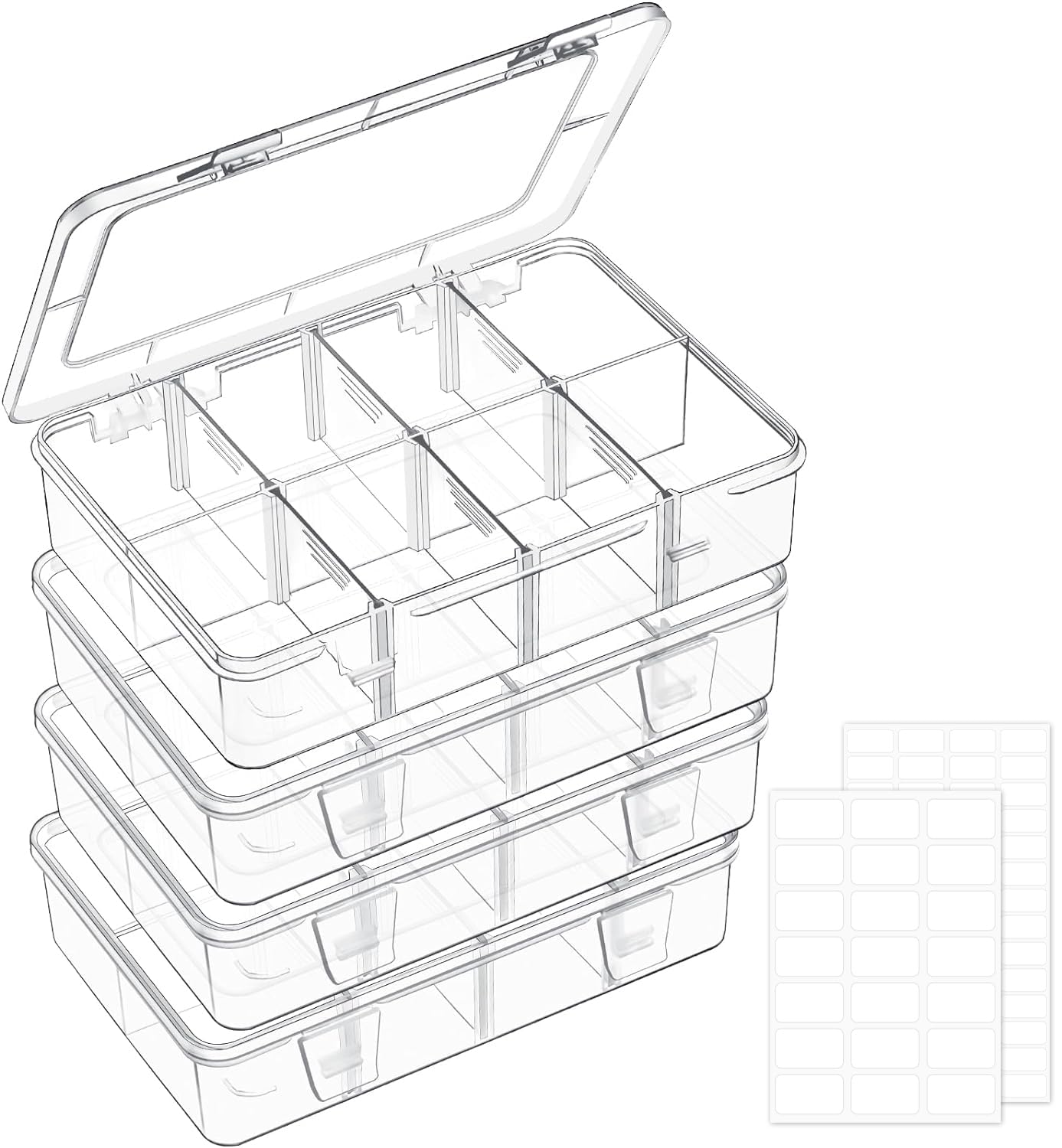 Mauproy 4 Pack 8 Grids Bead Organizer Boxes, Small Tackle Boxes | Mini Clear Pla