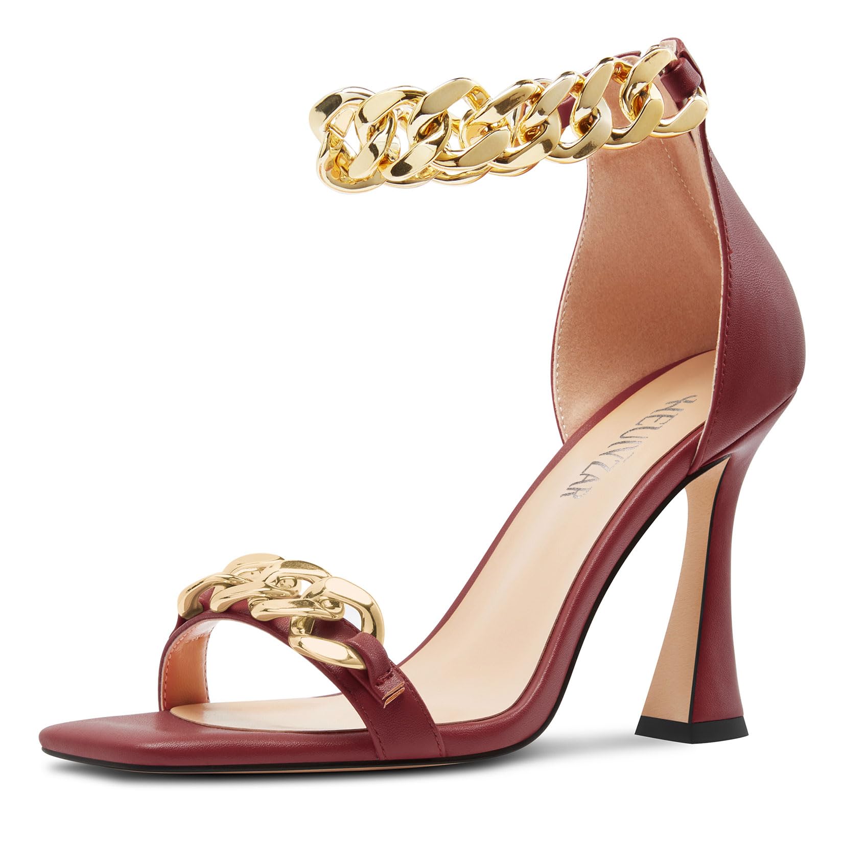 HEUIVZAR Women's High High Kitten Heel Square Toe Sandals Ankle Strap Zipper Met