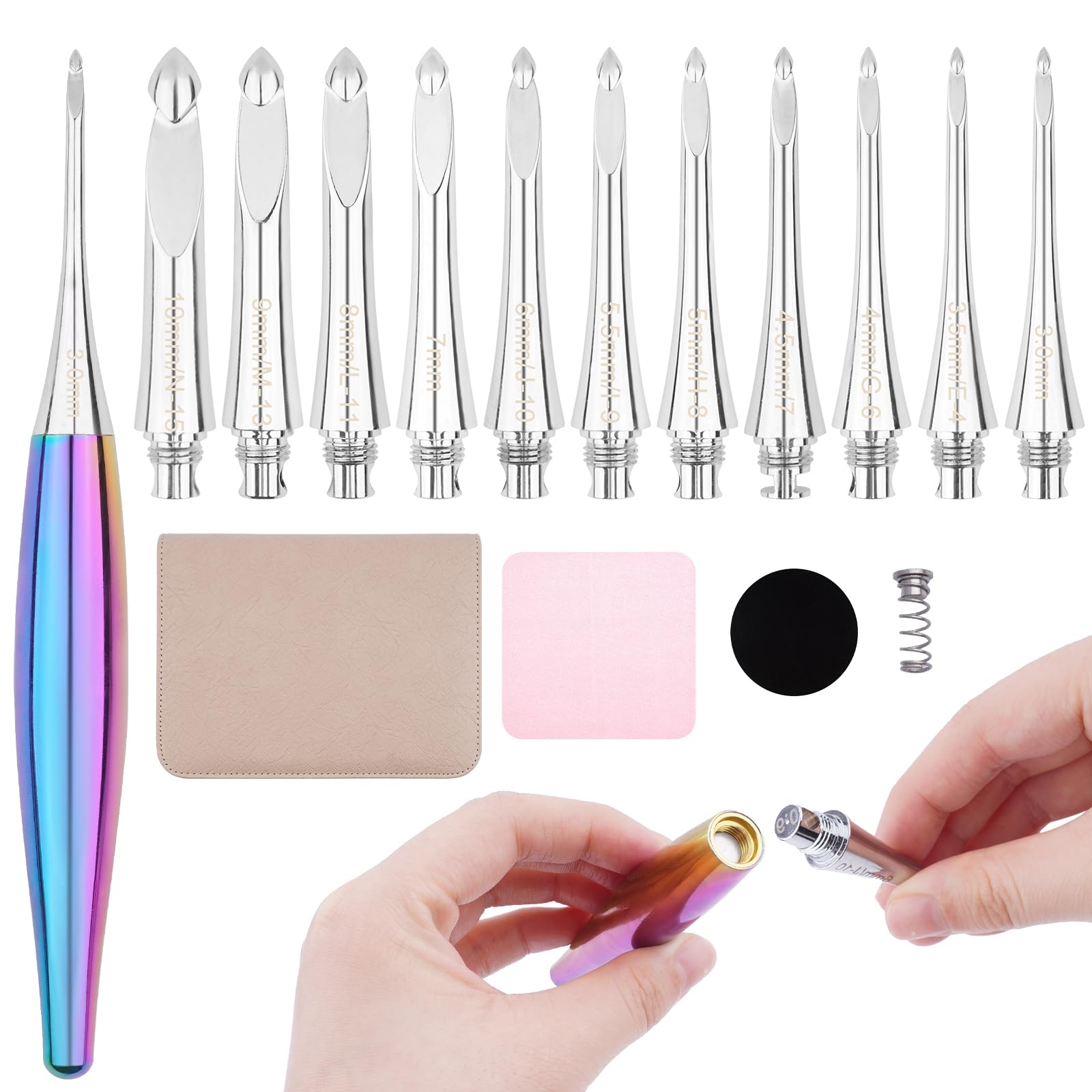 Weabetfu Interchangeable Crochet Hook Set Aluminum Inline Crochet Hooks Ergonomi