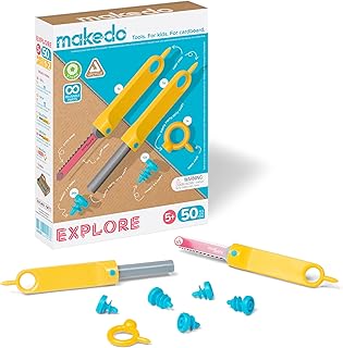 Makedo Explore | Safe Cardboard Construction Tool Kit for Kids, 50 Pieces | Screen-Free STEM + STEAM Educational Toy | Safe, Reusable Cardboard Tools for Home Play and Classroom Learning | Kids Age 5+