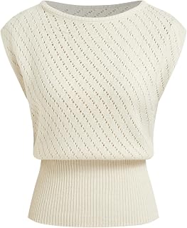 CIDER Summer Short Sleeve Sweater Vest for Women Boat Neck Ribbed Knit Cap Sleeve Cut Out Tops Going Out Trendy Tee