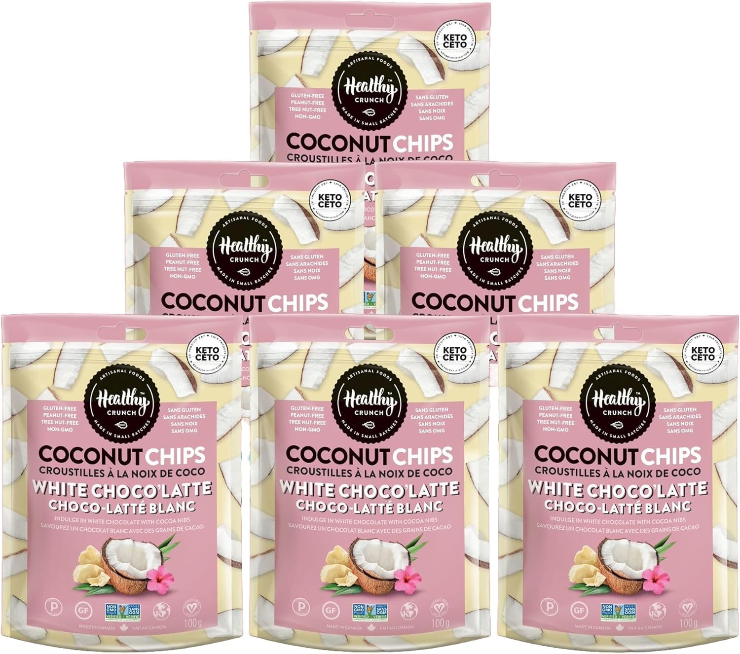 Healthy Crunch Coconut Chips - White Choco'Latte - 6 Units x 100g - Indulge in W