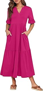 ANRABESS Womens Summer Casual Maxi Dresses Ruffle Short Sleeve Dress