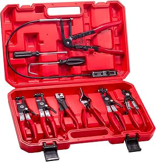9-Piece Hose Clamp Pliers Set for Fuel Line Disconnect Tool &amp; Water Hoses, Automotive Long Reach Hose Clamp Remover Kit with Flexible Wire Clic-R Type Swivel Jaw Flat Band Pliers