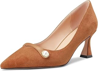Castamere Women's Block Chunky Mid Heel Pointed Toe Slip-On Pumps Wedding Office 6.5 cm Heels