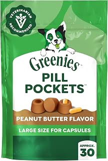 Greenies Pill Pockets Large Size Dog Treats, Peanut Butter, 7.9 oz | Vet-recommended, masks pill smell & taste, moldable texture, capsule size, natural ingredients, no fillers, 7.9 oz. pouch