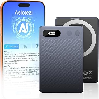 AI Voice Recorder, Note Voice Recorder with AI Transcription & Summarize | AI Note Taker for Meetings, Calls, Lectures, Professionals & Teams 81 Languages, Ultra-Slim, App Control, 64GB