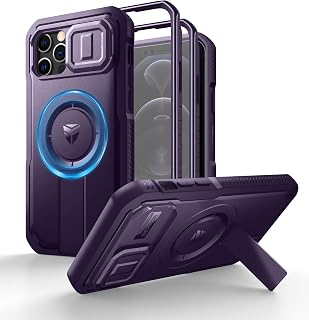 Dexnor for iPhone 12 & 12 Pro Magnetic Case With Slide Camera Cover & Adjustable Kickstand & Built-in Screen Protector, Rugged Shockproof Bumper Cases Heavy-duty Cover - Phantom Purple