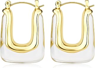 Chunky Gold Boho Hoop Dangle Earrings for Women Gold Plated Hypoallergenic Vintage Stainless Steel Resin Drop Prom Earrings Summer Prom Maximalist Jewelry Gift
