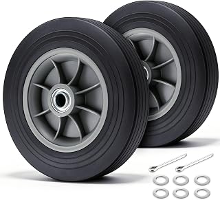 Flutesan 2 Pack 10" x 2.5" Flat Free Solid Rubber Wheels 3/4" Bearings Hand Truck Tires Heavy Duty Replacement for Hand Trucks Dollies Carts Garden Wagons