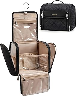 BAGSMART Makeup Bag for Women with Hanging Hook - Portable Cosmetic Case, Large Capacity Door Room Essentials Travel Organizer for Full Sized Cosmetics and Toiletries, Black