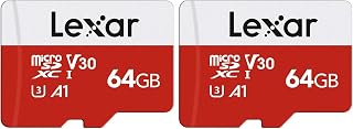 Lexar 64GB Micro SD Card, Micro SD Memory Card+ Adapter, MicroSDXC TF Card up to 100MB/s, A1, U3, C10, V30, Full HD and 4K UHD for Camera, Telephone, Switch (Pack of 2)